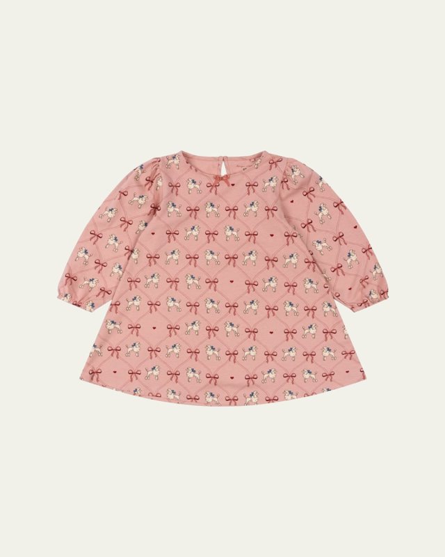 Girl's Drey Poodles & Bows Printed Dress, Size 12M